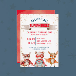 Leuke dierensuperheld eerste verjaardag kaart