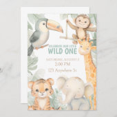 Leuke dierentuin 1e verjaardag Uitnodigen Kaart (Voorkant / Achterkant)