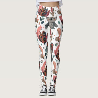 Leuke dierlijke bloemblaadjes en bladeren patroon leggings