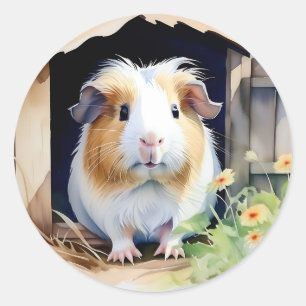 Leuke dierlijke cavia Waterverf Ronde Sticker