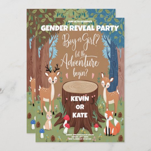 Leuke dierlijke gender reveal party uitnodiging (Voorkant / Achterkant)