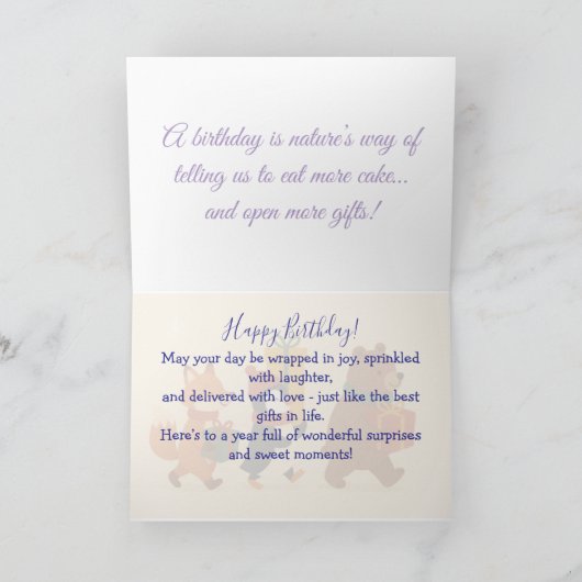 Leuke dierlijke gift vrienden verjaardag kaart (Binnen)