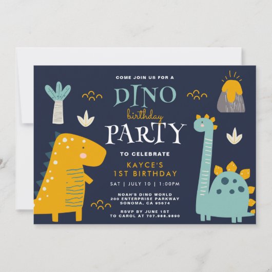 Leuke Dino Party Eerste Verjaardag Kaart (Voorkant)