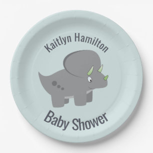Leuke dinosaurus   Baby shower om de nieuwe moeder Papieren Bordje