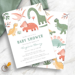 Leuke dinosaurus Baby shower uitnodiging