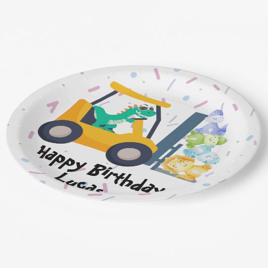 Leuke dinosaurus constructie Truck jongen B2S Verj Papieren Bordje (Gekanteld)