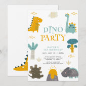 Leuke dinosaurus eerste verjaardagsfeestje kaart (Voorkant / Achterkant)