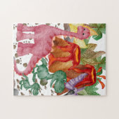 Leuke dinosaurus en uitbarstende vulkaan puzzel (Horizontaal)