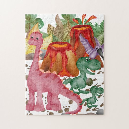 Leuke Dinosaurus En Uitbarstende Vulkanen Puzzel (Verticaal)