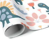 Leuke Dinosaurus Kids Verjaardag Wrapping Papier (Rol Hoek)