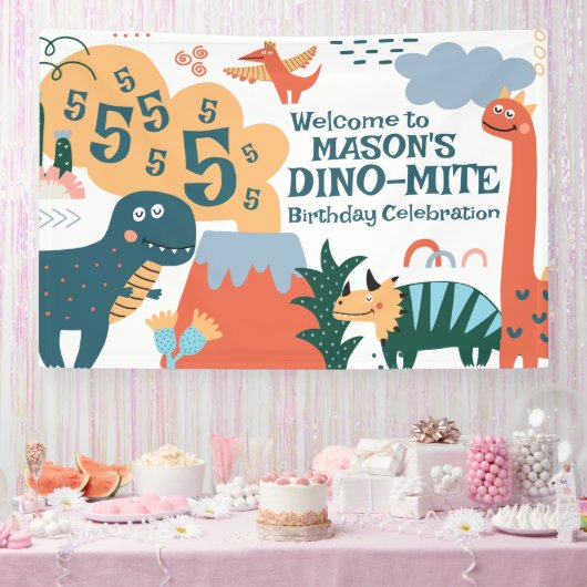 Leuke Dinosaurus Kids Verjaardagsfeestbanner Spandoek (Feest)