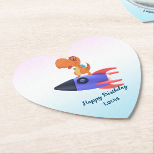 Leuke dinosaurus kleurrijke raket School Verjaarda Kartonnen Onderzetters