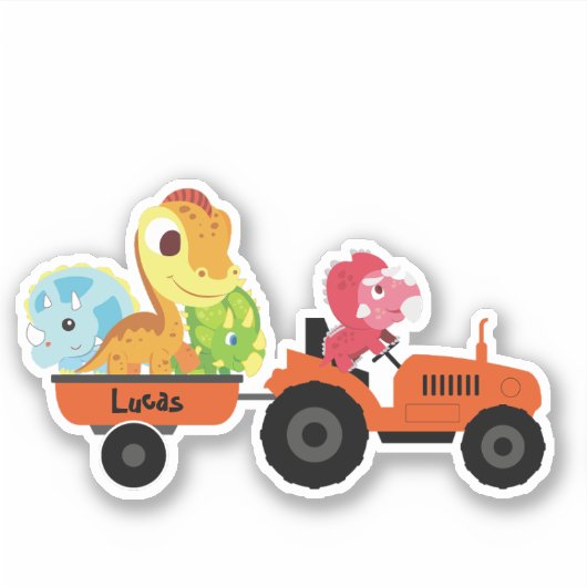 Leuke dinosaurus tractor jongen terug naar school sticker (Voorkant)