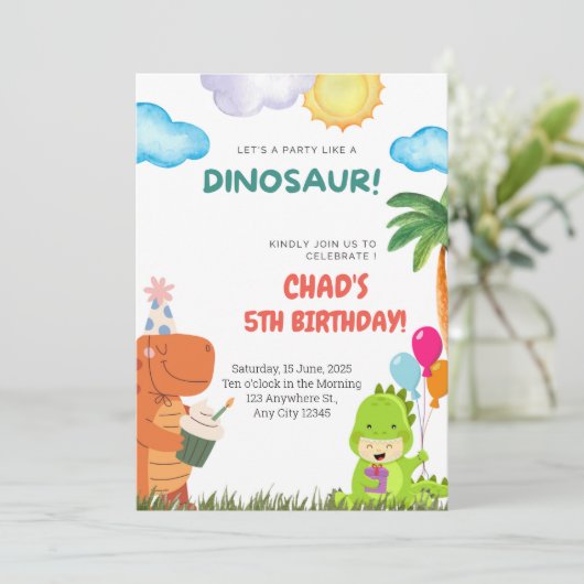 Leuke Dinosaurus Verjaardag Uitnodiging voor elke (Staand voorkant)