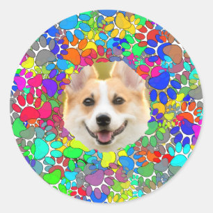 Leuke Dog Afbeelding Paw Print Patroon Aangepast Ronde Sticker