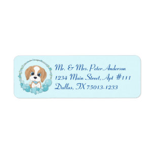 Leuke Dog & Blue Star Balloon thema Adresetiketten Etiket