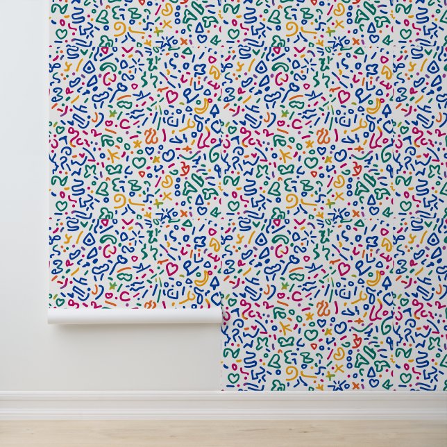 Leuke doodle kleurrijke levendige vormen behang (Applicatie)