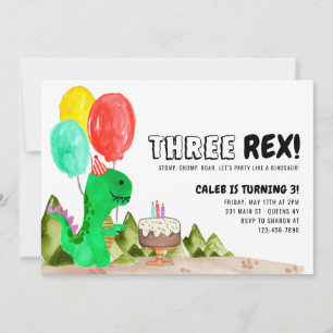 Leuke DRIE Rex Balloon Cake Dinosaurus 3e Verjaard Kaart