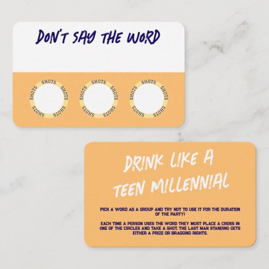 Leuke Drink spelletjes voor feesten Visitekaartje (Voorkant / Achterkant)