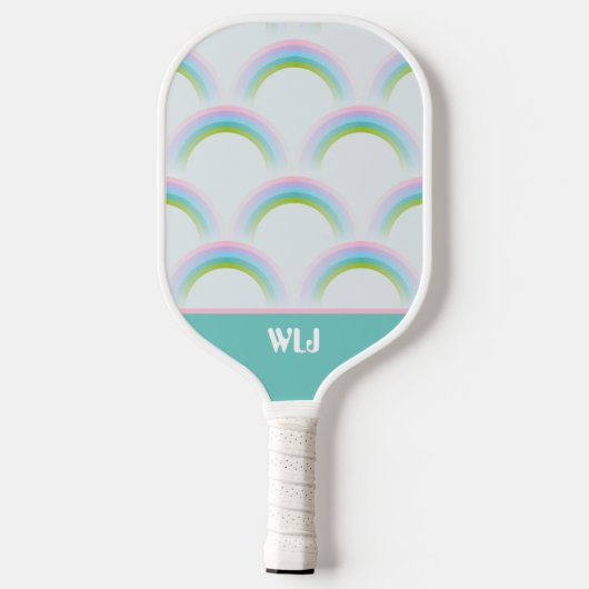 Leuke dromerige pastel regenboog met monogram Init Pickleball Paddle (Achterkant)