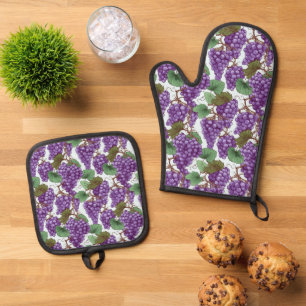 Leuke druif fruit patroon keuken ovenwant & pannenlap set