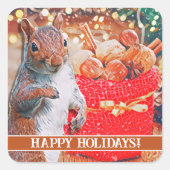 Leuke eekhoorn kerstnoten vierkante sticker (Voorkant)