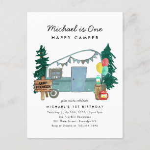 Leuke Een Gelukkige Camper Bomen Camping 1e Verjaa Briefkaart