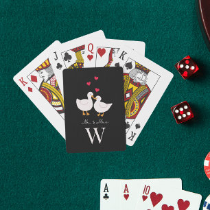 Leuke Eenden Mr & Mrs Paar Pas getrouwd Monogram Pokerkaarten