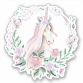 Leuke eenhoorn met bloemenkrans sticker (Voorkant)