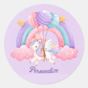 Leuke Eenhoorn Regenboog Kleurrijke Kinder Geperso Ronde Sticker