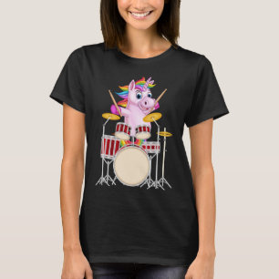 Leuke eenhoorn spelen drum drums & katten drummer t-shirt