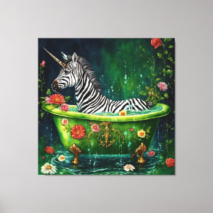 Leuke Eenhoorn Zebra in een badkuip Canvas Afdruk