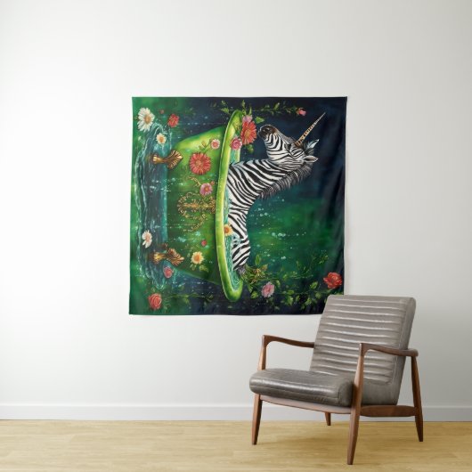 Leuke Eenhoorn Zebra in een badkuip Wandkleed (In Situ (horizontaal))