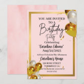 Leuke Eenvoudige Gouden & Roze Verjaardagsuitnodig Notitiekaartje (Voorkant / Achterkant)