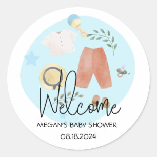 Leuke Eenvoudige Kleding Blauw Baby shower Welkom Ronde Sticker