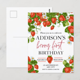 Leuke Eenvoudige Rode Blauwe Berry Sweet 1e Verjaa Briefkaart