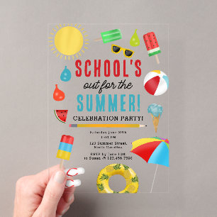 Leuke eindschooltijd voor kinderen Zomerzwembadfee Acryl Uitnodigingen