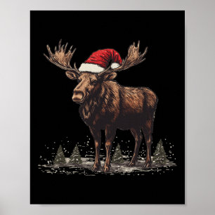 Leuke eland met kerstmuts voor kerstjuichen poster