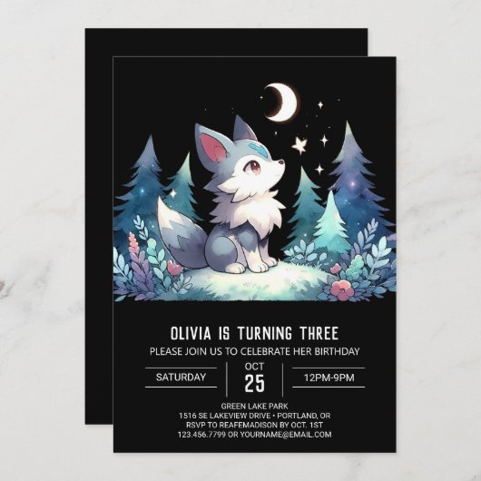 Leuke Elegant Wolf Verjaardag Kaart (Voorkant / Achterkant)