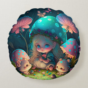 Leuke elves spelen onder paddenstoelen kussen