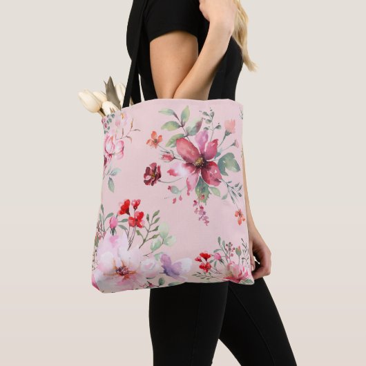 Leuke en Classic Roze Bloemen Canvas tas (Dichtbij)