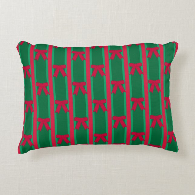 Leuke en Fancy Gestreepte Kerst Bow Kussen (Voorkant)
