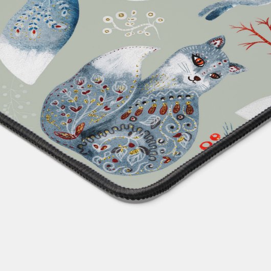 Leuke en fancy grijze vossen en bloemmotief bureaumat (Hoek)