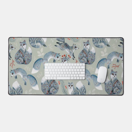 Leuke en fancy grijze vossen en bloemmotief bureaumat (Keyboard & Muis)