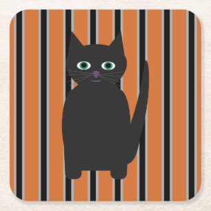Leuke en Fancy Halloween Black Cats Vierkante Kartonnen Onderzetter