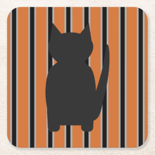Leuke en Fancy Halloween Black Silhouette Cats Vierkante Kartonnen Onderzetter
