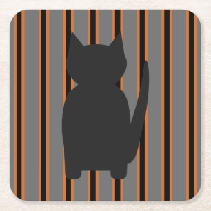 Leuke en Fancy Halloween Black Silhouette Cats Vierkante Kartonnen Onderzetter