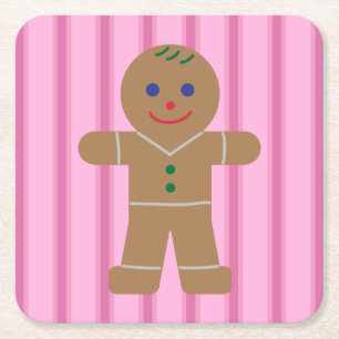 Leuke en Fancy Pink Gingerbread Man Vierkante Kartonnen Onderzetter