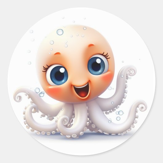 Leuke en grappige octopus ronde sticker (Voorkant)