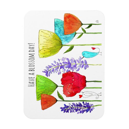 Leuke en kleurrijke bloemen en een vogelmagneet magneet (Verticaal)
